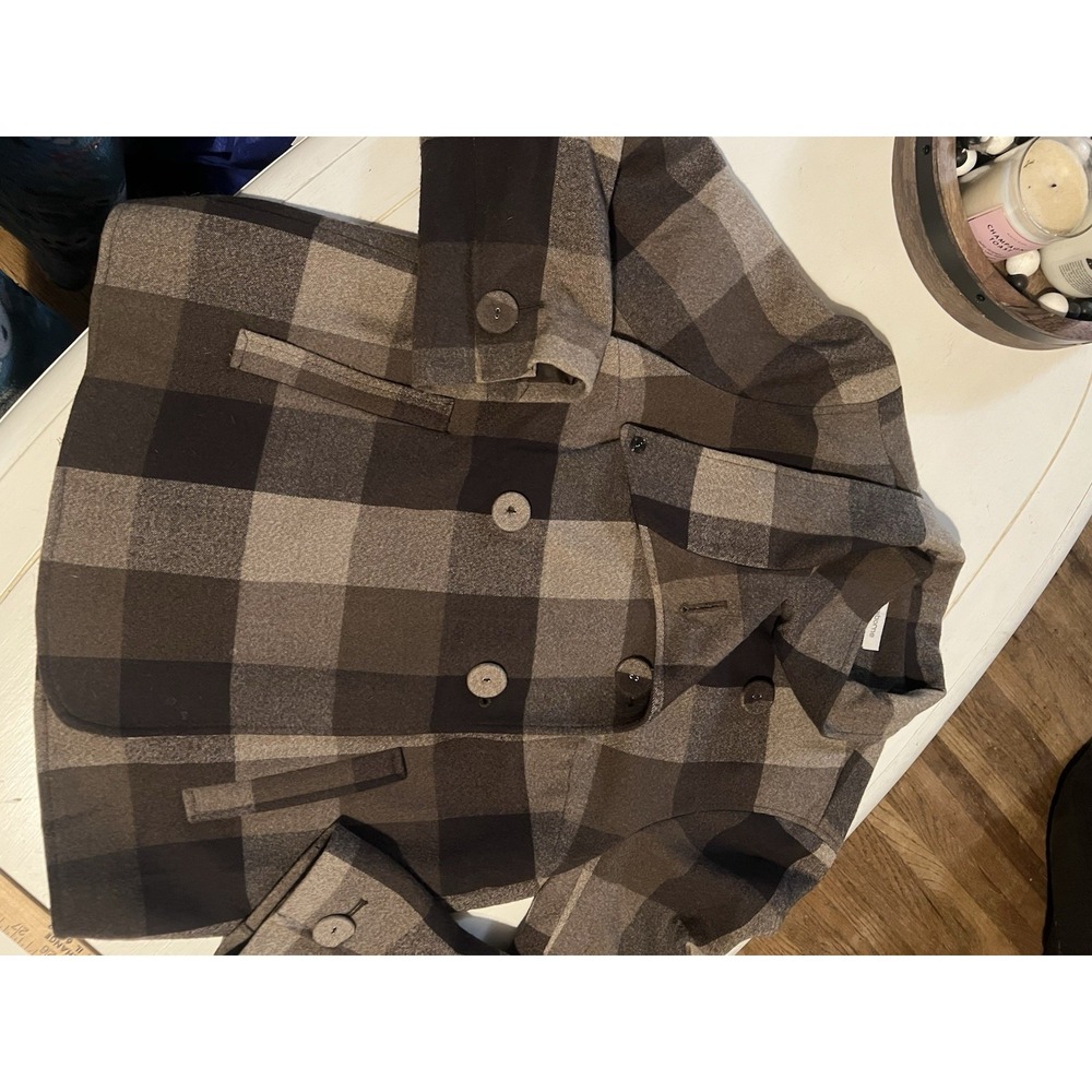 Liz Claiborne Plaid Peacoat Jacket Womens S Brown Buffalo Check Double Breasted